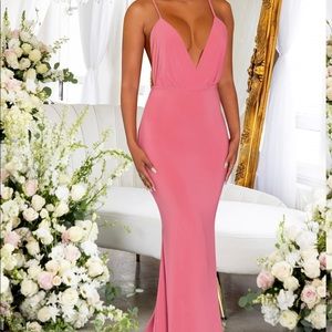 pink Plunge Maxi Dress